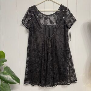 #13)   Black Sheer Lace Short Sleeve Dress